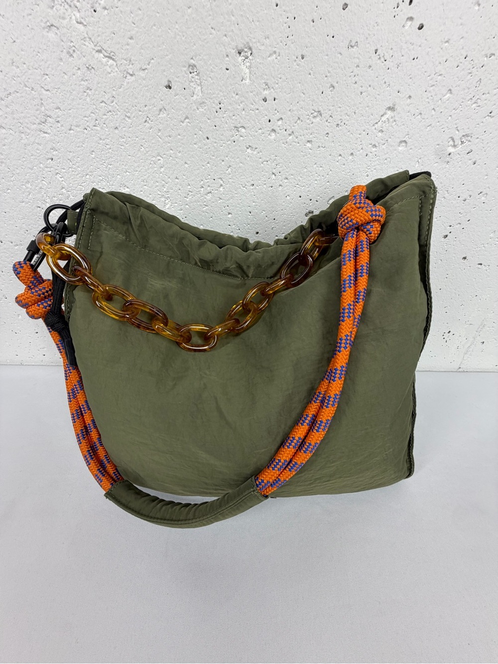 Rotunda Olive Green Nylon Cord Shoulder Bag Purse